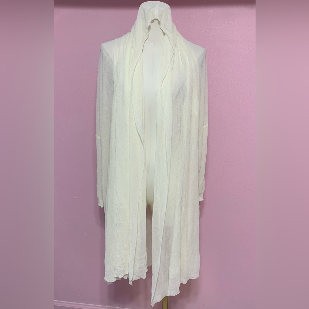 Zara Cream Sheer Scarf Open Sweater M - Picture 7 of 14